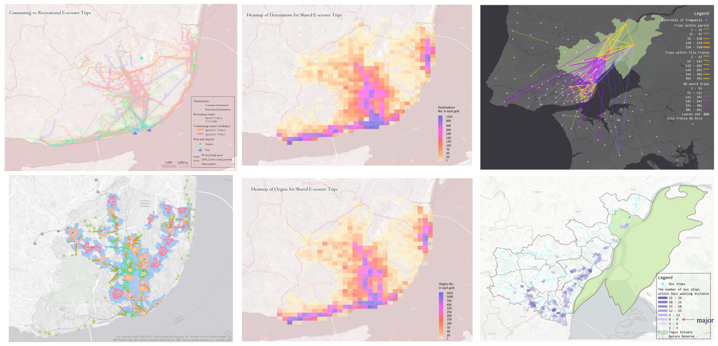 Six-panel analysis of micromobility patterns and public transport accessibility in Greater Lisbon
